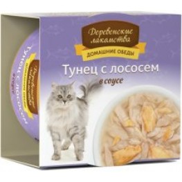 Деревенские лакомства консервы для кошек тунец лосось соусе ж/б 80г